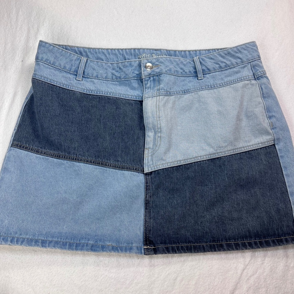 Wild Fable Colorblock Denim Mini Skirt Blue Patchwork Size 18 Womens